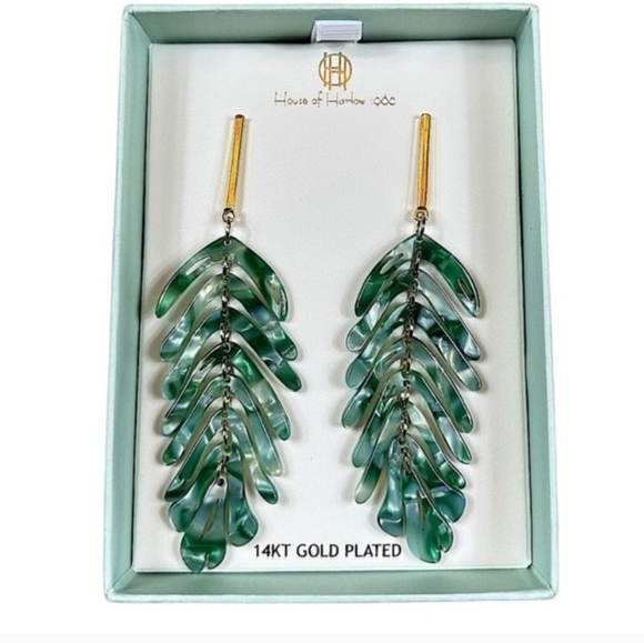 🔹️House of Harlow 🔹️14 k gold plated 4"  palm tree leaf  Drop Earrings - Picture 1 of 7